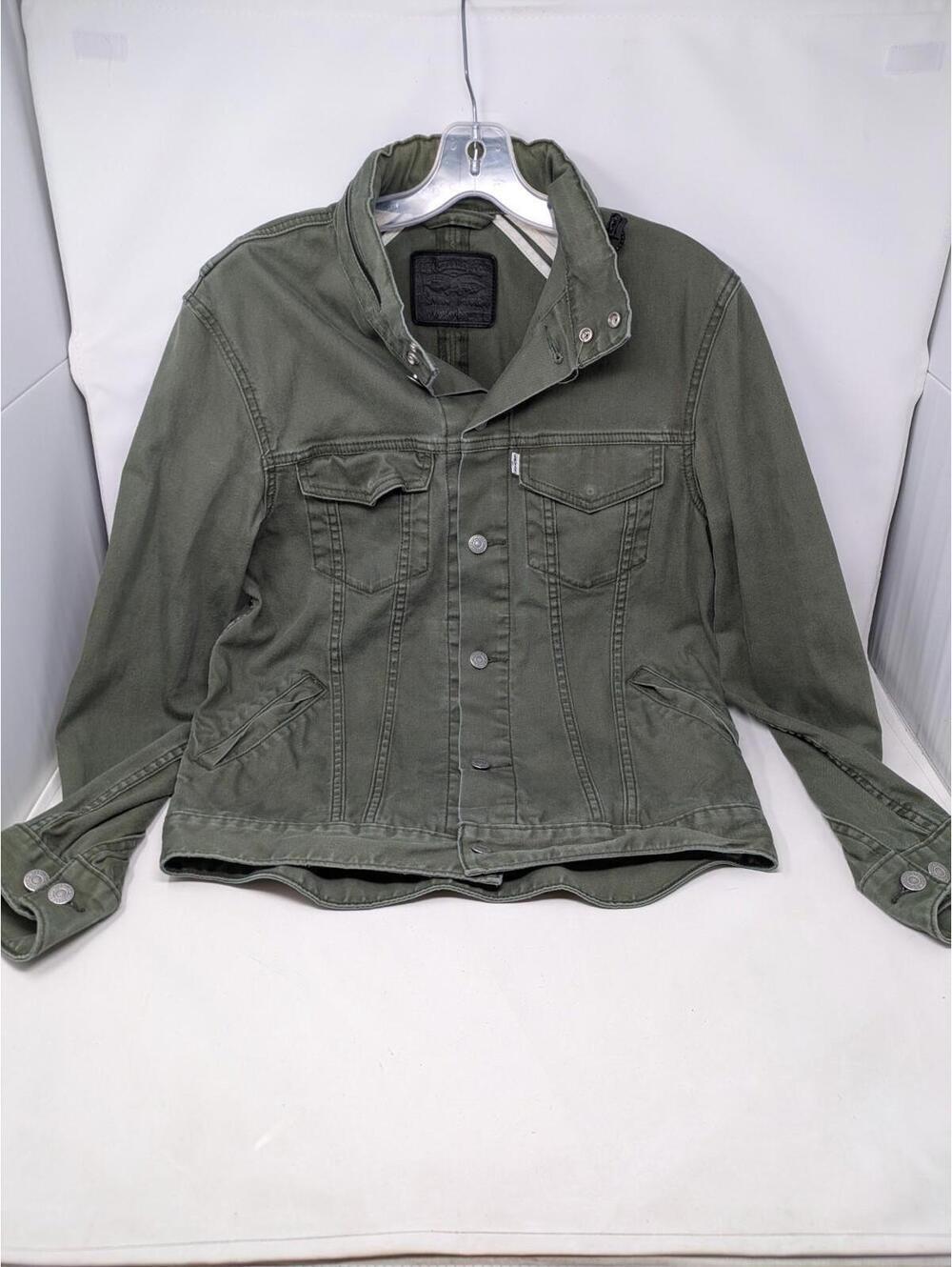 Levis Commuter Jacket Large Olive Green Canvas Military Trucker Cycling Zip Hood